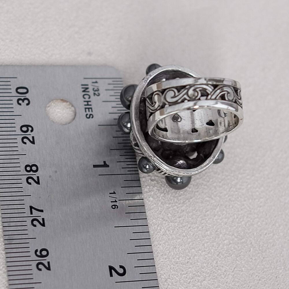 Vintage Brighton Domed Cluster Ring Gray Faux Pearls Silver Plated Size 7 Chunky - Picture 4 of 5